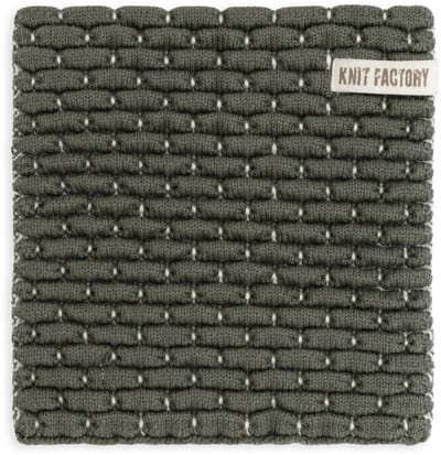 Knit Factory Gebreide Onderzetter Block - Pannenonderzetter - Hittebestendig - Onderlegger pannen - Tafel onderzetter - Opvouwbaar - Ecru/Khaki - 20x20 cm - 1 stuk verpakt