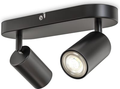 B.K.LICHT - Opbouwspot - plafondspot met 2 lichtpunte - draaibar - GU10 fitting - zwart - metaal - l: 27cm