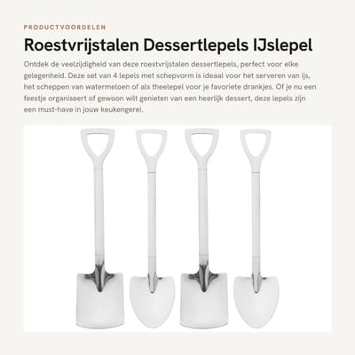 Dailygoods- Dessertlepels 4 stuks - Roestvrij Stalen Lepels - Schepvorm - Theelepels/Koffielepels - IJs/Watermeloenlepels - Comfortabele Handgreep - Lepel