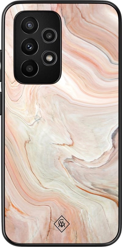 Casimoda® hoesje - Geschikt voor Samsung Galaxy A52 5G - Marmer Waves - Zwart TPU Backcover - Water - Bruin/beige