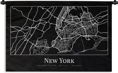 Wandkleed - Wanddoek - Kaart - New York - Stadskaart - Plattegrond - 180x120 cm - Wandtapijt