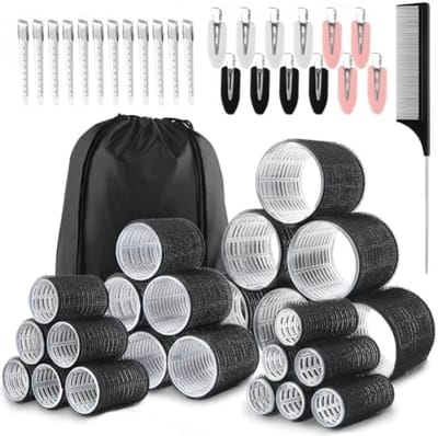PromoHome Haarrollers Set van 50 Stuks - Professionele Krulrollers met Klittenband voor Volume en Styling - 4 Verschillende Maten (60/45/36/25 mm) - Inclusief 24 Rollers en 24 Krulclips