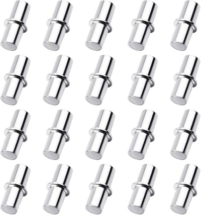 Set van 20 Cylindrische Plankhouders 6 mm x 17 mm van Zinklegering voor Kasten en Kledingkasten, Ideaal voor Houten Platen en Glazen Panelen