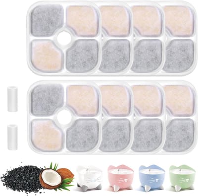 Set van 8 Actieve Koolstoffilters voor Katten Drinkfonteinen met 2 Slangen voor Gezond Water