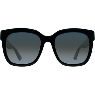 Gucci Square dames zwart met groene en rode glitter grijze gradiënt GG0034SN zonnebril