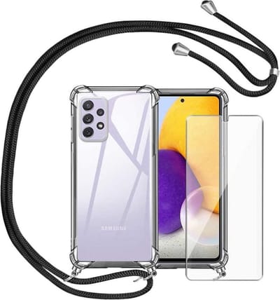 Hoesje Geschikt Voor Samsung Galaxy A72 Hoesje - Galaxy A72 5G / 4G hoesje transparant Shockproof Backcover met koord - Galaxy A72 screenprotector 1x