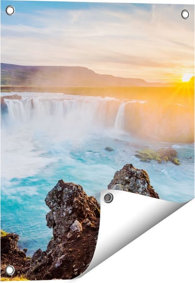 Gards Tuinposter Watervallen bij Zonsondergang - 40x50 cm - Tuindoek - Tuindecoratie - Wanddecoratie buiten - Tuinschilderij