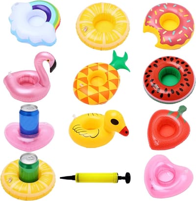 Opblaasbare Drinkhouder voor 10 Flessen - Diameter 14 cm - Ideaal voor Strandfeesten en Zwembadpartijen met Inclusief Pomp voor Zomerplezier