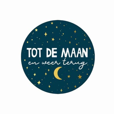 10x Stickers "Tot de maan en terug" blauw - geboorte- leuk inpakken- sluitsticker
