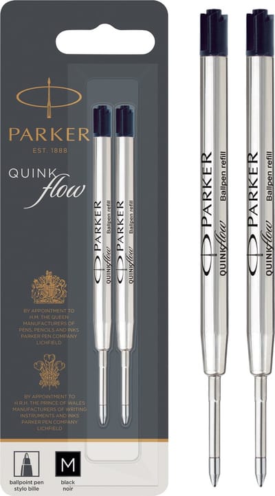Parker balpenvullingen | medium punt | zwarte QUINKflow inkt | 2 stuks