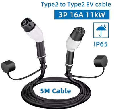 Laadkabel Type 2 | 5 meter kabel| 11kW (16A 3-fase) | IP65 Regenbestendig oplader| Laadkabel auto Laadpaal 230v | electrische oplaadpunt met oplaad stekker | Thuislader hybride 11 kw EV charger lader