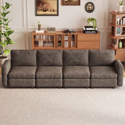 Guyii Meubels bank,Moderne 4-zitsbank in koffiekleur – Zachte sponsvulling, stabiele poten, comfortabel en ademend – sofa Afmetingen 297×85×77cm
