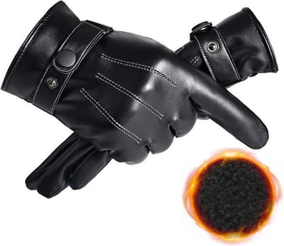 Heren Winterhandschoenen - Zwarte PU Leren Warme Wanten | Winddichte Rijd- en Ski Handschoenen voor Outdoor Activiteiten