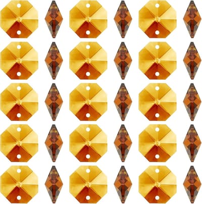 K9 Kristallen Octagon Kralen 2 Gaten Hangers, 100 Stuks 14mm Kroonluchter Prisma's Onderdelen Ornamenten Hangende Kralen voor DIY Knutselwerk Decoratie, Amber