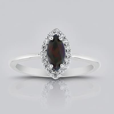 Cavill - Elegante Zilveren Ring - 925 Sterling Zilver Geplatineerd - Mezezo Opaal 0,269 Ct & Cambodjaanse Zirkonia 0,223 Ct