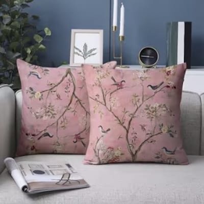 Roze Kussenhoes met Vogels en Bloesem – Sierkussenhoes 45x45 cm voor Kinderkamer of Meisjeskamer – Decoratieve Kussenhoes – Exclusief Binnenkussen