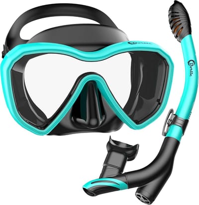 SnelShoppen - Snorkel Set voor Volwassenen, Verbeterd Panorama Snorkelmasker, Waterproof, Anti-Fog, Anti-Leak, Gemaakt van Veilig Tempered Glass met 3