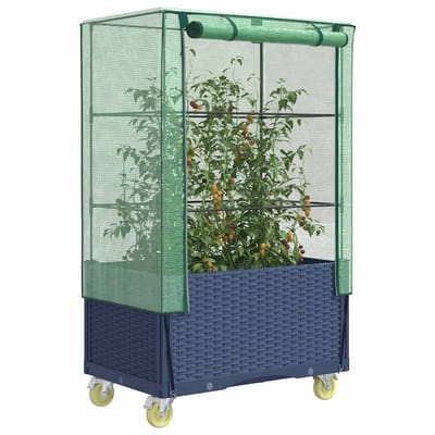vidaXL - Plantenbak - verhoogd - met - hoes - en - wielen - 80x50x182 - cm - rattanlook