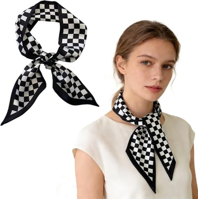 Stijlvolle Dames Sjaal - Lichtgewicht Haar- en Neckerchief, Zachte Mode Accessoire voor Dagelijks Gebruik en Reizen in Zwart-Wit Ruitpatroon