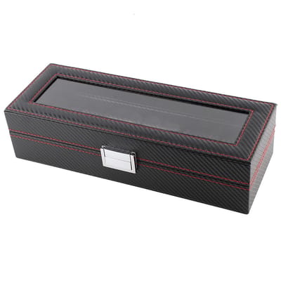 Dailygoods- Horlogedoos 6-slots - Koolstofvezel - Sieradendisplay - Opbergoplossing - PU Materiaal - Zwart - Modieus Design - Sieradenbox