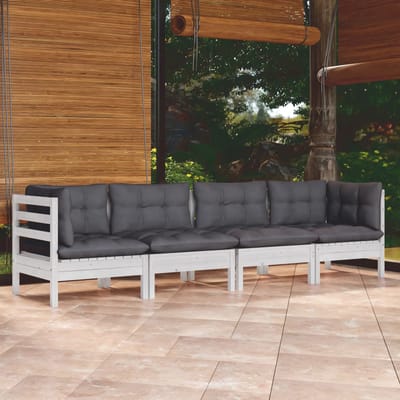 vidaXL - 4-delige - Loungeset - met - kussens - massief - grenenhout