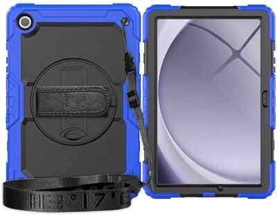 Hoes met ingebouwde Screenprotector Geschikt voor Samsung Galaxy Tab A11 | Inclusief 360° Draaibare Handriem en Schouderriem | Extreme bescherming | Ideaal voor zakelijk gebruik | Blauw