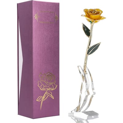 24K Vergulde Echte Roos Gele Roos met Basis Valentijnsdag Cadeau Decoratie voor Geliefde gray