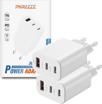 Usb C adapter 3 poorten - 30w Oplaadadapter - 2 stuks - Usb / usb C oplader - Usb stekker - 2 stuks