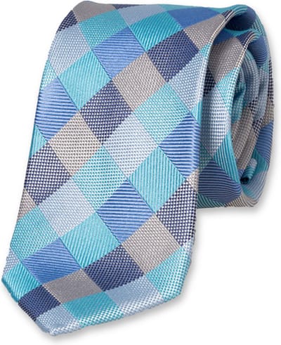 E.L. Cravatte Stropdas - Blauw-Turquoise Dessin - Zijde