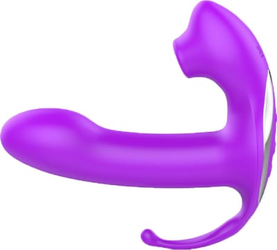 Cupitoys® Luchtdruk vibrator met dildo en butt plug - 3 in 1 - 14,3cm - Paars - 24 standen standen - Vibrators voor vrouwen en mannen - Sex toys voor vrouwen en mannen