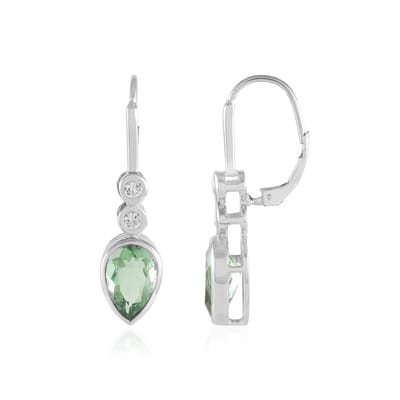 Cavill - Elegante Zilveren Oorbellen - 925 Sterling Zilver - 2x Groene Fluoriet 6 793 ct & 4x Witte Topaas 0 461 ct - Peervorm