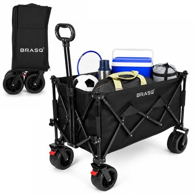 BRASQ Bolderkar Opvouwbaar - 165 Liter - 100 KG Draagkracht - Draaibare wielen mét rem - 90 x 52 x 110 cm - Verstelbare hendel - Inklapbare Bolderwagen - Zwart