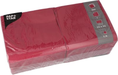500 Servetten, 1-laags 1/4 vouw 33 cm x 33 cm wijnrood