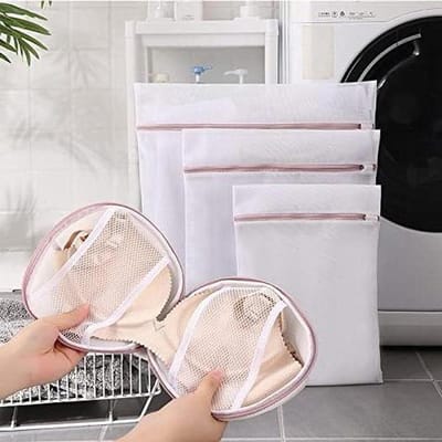 Waszak Set - Netzakken Kleding - Kleding Beschermen - Met Rits - 4 Delig - Wit