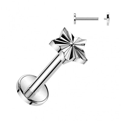 Piercing titanium ster top diamant cut 1.2x6 - zilver - LMPiercings