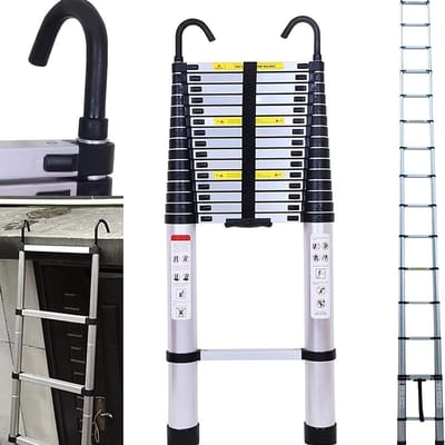 RosaBloom ladder - Telescopische ladder - Schuifladder - Met afneembare haken - 150kg draagvermogen - 5,1 meter - Roestvrij staal