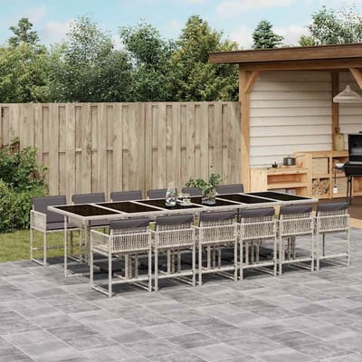 vidaXL - 13-delige - Tuinset - met - kussens - poly - rattan - lichtgrijs