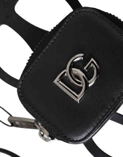Zwarte Kalfsleer DG Logo Muntportemonnee Lanyard Wallet