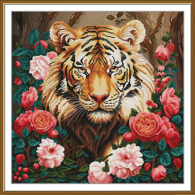 Borduurpakket Nova Sloboda - King of the Jungle - Koning van de Jungle - bedrukte achtergrond - 2344