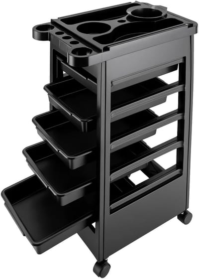 Allero Trolley - Schoonheidssalon - Salontrolley - Gereedschapswagen - 5 laden - Zwart - Salon Organizer - Meerdelige set