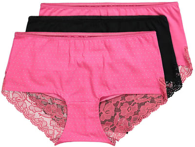 Ulla Popken - Dames - Hipster set van 3 kanten inzetstuk - Roze - Maat 50+