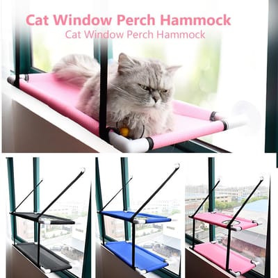Kattenvensterzitstok Hangmat Mesh Bed Dubbel Dek Venster Zuignappen Zitting zwart