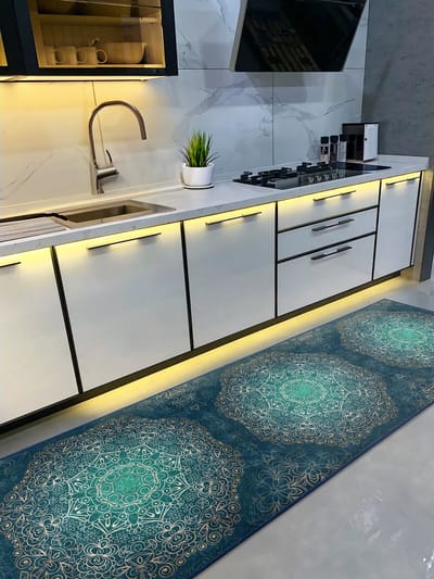 De Groen Home Vloerkleed 65x180cm - HARMONIE COLLECTIE Mandala Edition - Deurmat binnen - Keukenloper - Laagpolig Zacht Tapijt - Halloper - Wasbaar Antislip - Gold Mandala