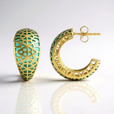 Cavill - Vergulde 925 Sterling Zilveren Oorbellen - Geometrische Halve Ring Goud Turkoois - Lichtgewicht Elegante Oorbellen Dames 21mm