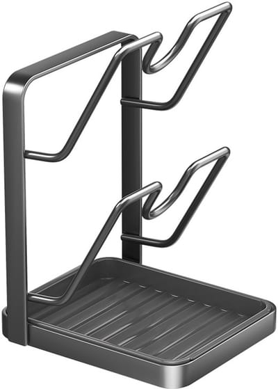 Bestekhouder - Dubbeldeks - Dekselhouder - Keukenhulphouders - Opbergrek voor aanrecht - Verlengde basis - Keukenorganizer - Voor spatels, snijplanken en kookgerei - Grijs