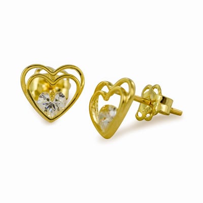 New Bling 9NBSAM-G210386 Gouden Oorknopjes - Dames - Hartjes - Zirkonia - 6,3 x 6,9 mm - 14 Karaat - Goud