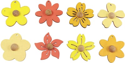 Houten bloemen hangdecoratie hout zomerdecoratie geel 4,5cm 24 st, 24