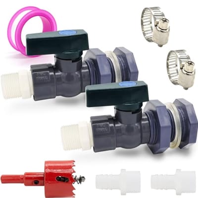Set of 2 Rainwater Taps, Water Tap for PVC Rain Tube, with Bulkhead Connection, Hose Adapter (25 mm + 16 mm), Hole - ShopVlot
