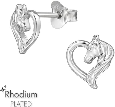 Joy|S - Zilveren paard hart oorbellen - 8 x 9 mm - rhodium / gehodineerd - kinderoorbellen