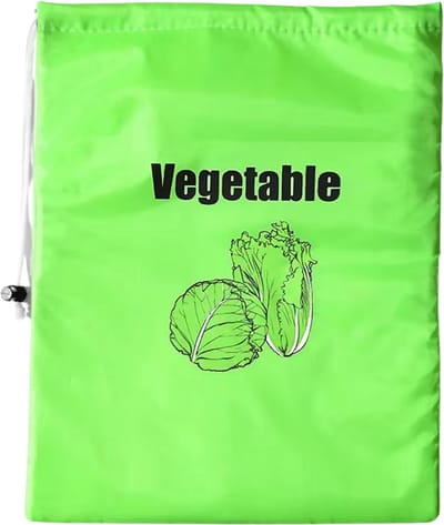 Herbruikbare Vershoudzak voor Groenten en Fruit – Vershoudzak Keuken – Geïsoleerde Bewaarzak – Vershouder voor Bananen, Sla en Groenten – Opbergzak met Trekkoord - Groen